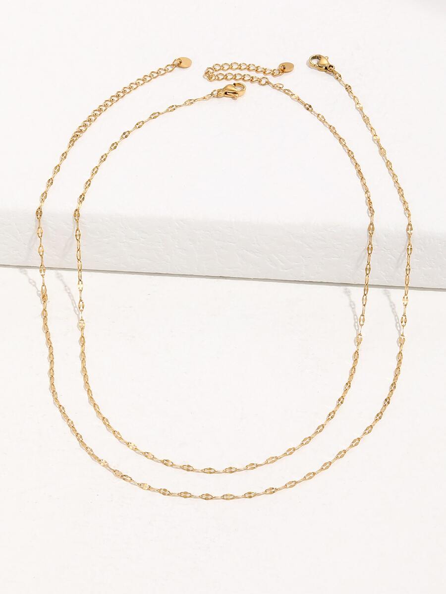 A stylish European style premium luxury sparkling double layered women's necklace collarbone chain suitable for dating and everyday wear - Yellow Gold - View 1