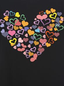 SHEIN LUNE Camiseta con estampado de corazón de cuello redondo - Negro - Ver 6