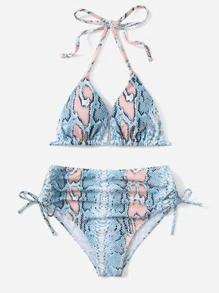 ROMWE Bikini estampado de piel de serpiente para la playa de verano - Multicolor - Ver 1