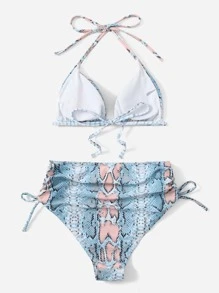 ROMWE Bikini estampado de piel de serpiente para la playa de verano - Multicolor - Ver 2