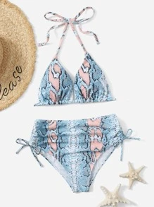 ROMWE Bikini estampado de piel de serpiente para la playa de verano - Multicolor - Ver 3