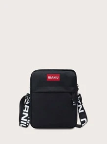 1 Pc Men's Square Bag Sports Bag Versatile Mini Lightweight Portable Adjustable Strap For Daily Commuter Bag Or Travel Vacation Business Sport  Outdoor Work Shopping Commute Gifts For Friends Simple Solid Color Nylon Zip Front Letter Patches Fashion Casual Bag For Student For Men  Travel Accessories Crossbody Bag Sling Bag Shoulder Bag Side Bag Black Bag Small Bag For Holiday Summer Men Gifts - Black - View 1