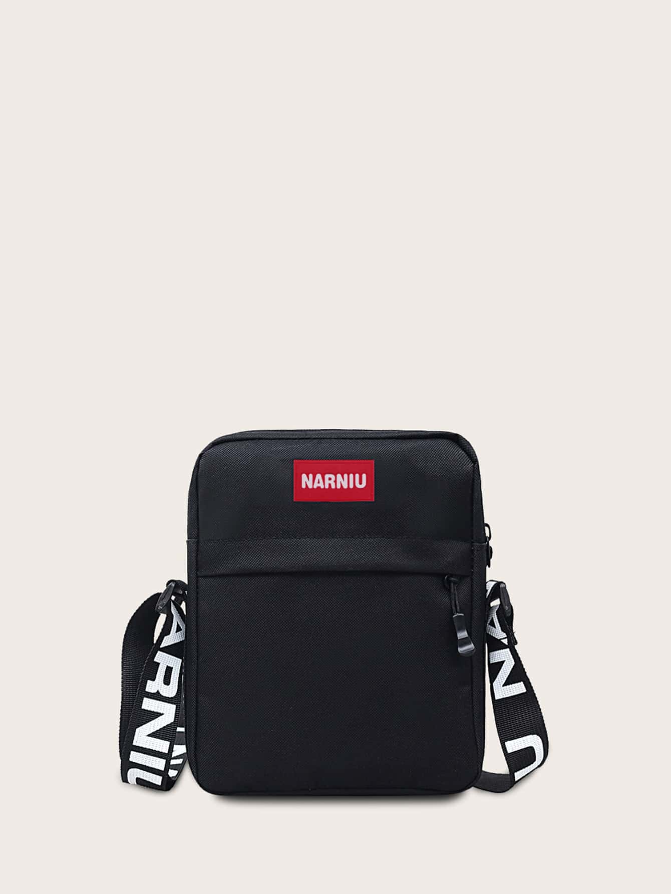 1 Pc Men's Square Bag Sports Bag Versatile Mini Lightweight Portable Adjustable Strap For Daily Commuter Bag Or Travel Vacation Business Sport  Outdoor Work Shopping Commute Gifts For Friends Simple Solid Color Nylon Zip Front Letter Patches Fashion Casual Bag For Student For Men  Travel Accessories Crossbody Bag Sling Bag Shoulder Bag Side Bag Black Bag Small Bag For Holiday Summer Men Gifts - Black - View 1