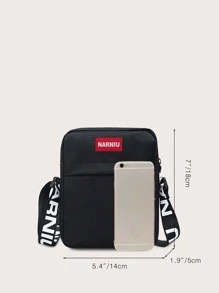 1 Pc Men's Square Bag Sports Bag Versatile Mini Lightweight Portable Adjustable Strap For Daily Commuter Bag Or Travel Vacation Business Sport  Outdoor Work Shopping Commute Gifts For Friends Simple Solid Color Nylon Zip Front Letter Patches Fashion Casual Bag For Student For Men  Travel Accessories Crossbody Bag Sling Bag Shoulder Bag Side Bag Black Bag Small Bag For Holiday Summer Men Gifts - Black - View 3