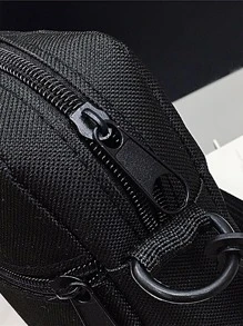 1 Pc Men's Square Bag Sports Bag Versatile Mini Lightweight Portable Adjustable Strap For Daily Commuter Bag Or Travel Vacation Business Sport  Outdoor Work Shopping Commute Gifts For Friends Simple Solid Color Nylon Zip Front Letter Patches Fashion Casual Bag For Student For Men  Travel Accessories Crossbody Bag Sling Bag Shoulder Bag Side Bag Black Bag Small Bag For Holiday Summer Men Gifts - Black - View 5