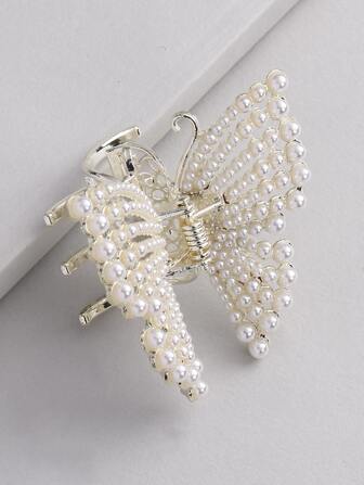 人造珍珠裝飾蝴蝶髮爪