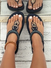 Dép bệt Nữ Pha lê kim cương màu trơn Đúng mốt - Màu xanh hải quân - Xem 1