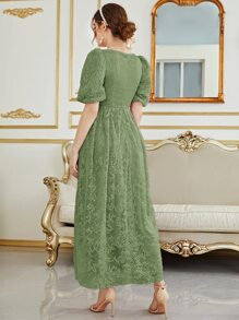 Sweetheart Neck Puff Sleeve Lace Formal Dress - Mint Green - View 2
