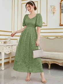Sweetheart Neck Puff Sleeve Lace Formal Dress - Mint Green - View 3