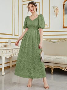 Sweetheart Neck Puff Sleeve Lace Formal Dress - Mint Green - View 4