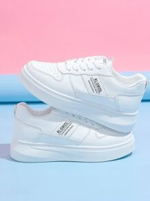 字母圖案前綁帶板鞋 - 白色 - 查看 2