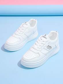 字母圖案前綁帶板鞋 - 白色 - 查看 3