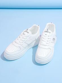 字母圖案前綁帶板鞋 - 白色 - 查看 4