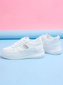 字母圖案前綁帶板鞋 - 白色 - 查看 5