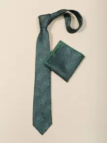 Men Paisley Print Neck Tie & Handkerchief Scarf For Wedding And Business Use Decoration Work - Green - View 1
