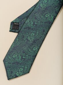 Men Paisley Print Neck Tie & Handkerchief Scarf For Wedding And Business Use Decoration Work - Green - View 3