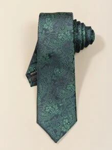 Men Paisley Print Neck Tie & Handkerchief Scarf For Wedding And Business Use Decoration Work - Green - View 5