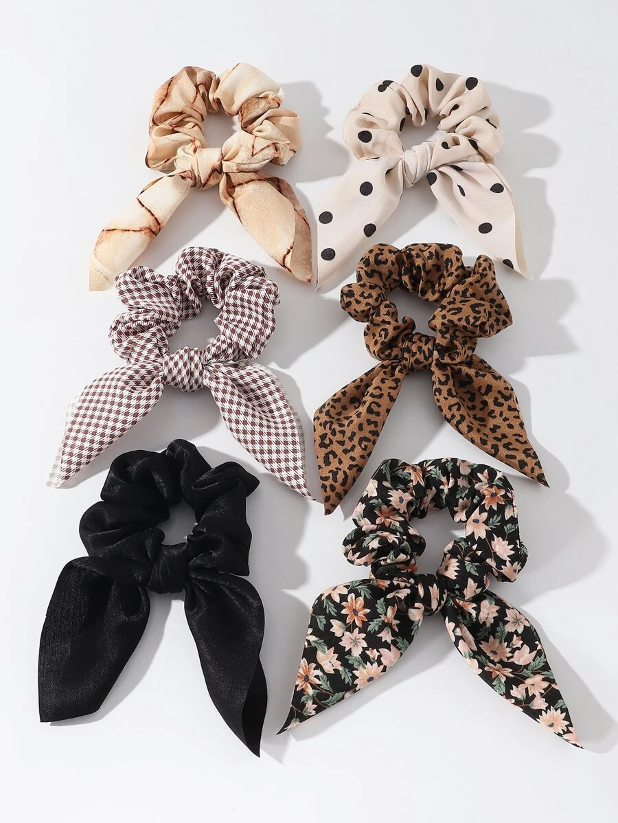 Boho 6pcs Women's Simple Solid Color Bunny Ear Hair Ties Good For Daily Wear Leopard EarsScrunchiescrunchy Hair Ties Ponytail Head Accessories Elastic Band Beauty Home Hair Accessories - Multicolor - View 1