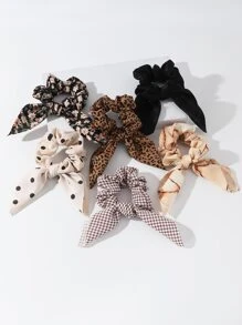 Boho 6pcs Women's Simple Solid Color Bunny Ear Hair Ties Good For Daily Wear Leopard EarsScrunchiescrunchy Hair Ties Ponytail Head Accessories Elastic Band Beauty Home Hair Accessories - Multicolor - View 3