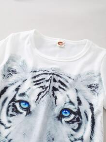SHEIN Young Boy 3D Tiger Print Tee - White - View 3