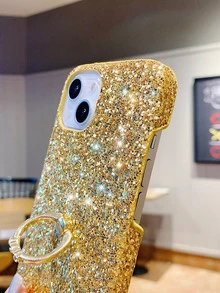 Glitter Phone Case With Ring Holder - Gold - View 4