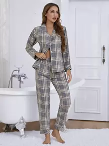 Ficka Kontrast Bindad Framsida Knappar Pläd Enkel Mysplagg - Multifärgad - Visa 1