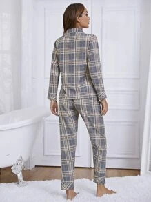 Ficka Kontrast Bindad Framsida Knappar Pläd Enkel Mysplagg - Multifärgad - Visa 2