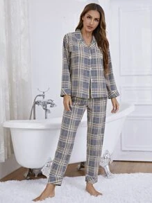 Ficka Kontrast Bindad Framsida Knappar Pläd Enkel Mysplagg - Multifärgad - Visa 6