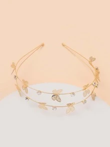 Party Butterfly Decoration Layered Retro Elegant Fairy Headbands Suitable For Daily, Dating, Going Out Gold Head Piece,Hairband,Hair Hoop