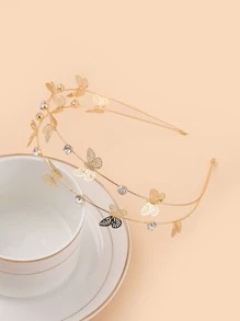 Party Butterfly Decoration Layered Retro Elegant Fairy Headbands Suitable For Daily, Dating, Going Out Gold Head Piece,Hairband,Hair Hoop