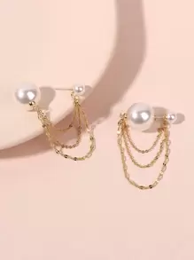 假珍珠裝飾耳環 - 金黃色 - 查看 1