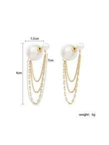 假珍珠裝飾耳環 - 金黃色 - 查看 4