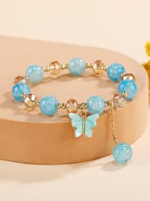 蝴蝶墜飾串珠手鏈 - 彩色 - 查看 8