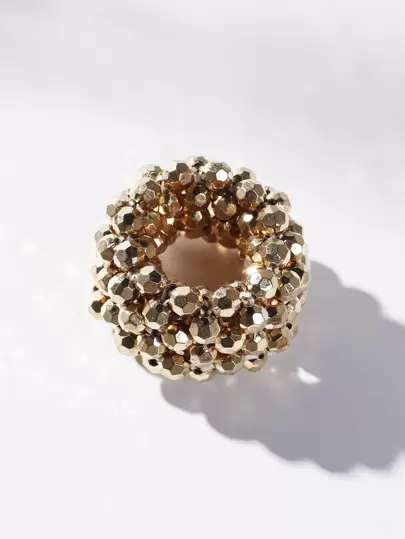 1 pieza Coletero básico de mujer de doble capa con cuentas en color negro (adecuado para todas las estaciones, casual, universidad, diario) Sujetadores de coleta, bandas elásticas para el cabello, scrunchies, cuerda para el cabello, cinta elástica, tocado dorado, accesorios para el cabello, accesorios para la cabeza