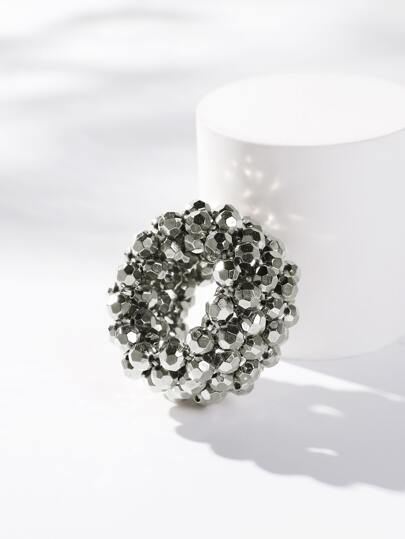 1个黑色休闲双层串珠基础款发圈，女士适用（适合所有季节，休闲、学院风、日常佩戴），派对马尾发圈，发绳，发圈，发饰，发饰，发带