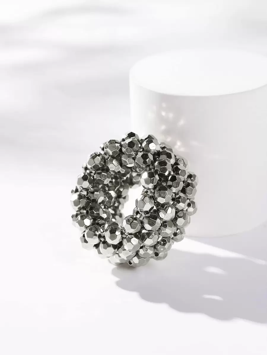 1 chiếc dây buộc tóc hai lớp đính hạt màu đen cơ bản dành cho nữ (phù hợp cho mọi mùa, đi chơi, đi học, hàng ngày) Dây buộc tóc dự tiệc, dây chun buộc tóc, dây chun giữ tóc, dây buộc tóc co giãn, phụ kiện tóc, dây buộc tóc, phụ kiện đội đầu, dây chun buộc tóc - Bạc - Xem 1