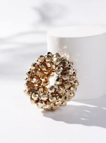 1条女士黑色休闲淑女双层串珠基础款发圈（适合所有季节，休闲、学院、日常）派对马尾发圈发绳发圈橡皮筋发圈发绳弹力发圈，金色头饰，发圈，头饰，发饰发绳发饰弹力发带 - 金色 - 查看 2