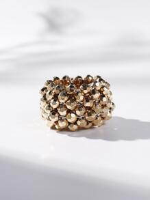 1条女士黑色休闲淑女双层串珠基础款发圈（适合所有季节，休闲、学院、日常）派对马尾发圈发绳发圈橡皮筋发圈发绳弹力发圈，金色头饰，发圈，头饰，发饰发绳发饰弹力发带 - 金色 - 查看 3