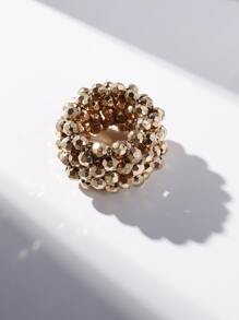 1条女士黑色休闲淑女双层串珠基础款发圈（适合所有季节，休闲、学院、日常）派对马尾发圈发绳发圈橡皮筋发圈发绳弹力发圈，金色头饰，发圈，头饰，发饰发绳发饰弹力发带 - 金色 - 查看 4