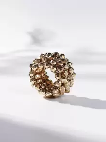 1条女士黑色休闲淑女双层串珠基础款发圈（适合所有季节，休闲、学院、日常）派对马尾发圈发绳发圈橡皮筋发圈发绳弹力发圈，金色头饰，发圈，头饰，发饰发绳发饰弹力发带 - 金色 - 查看 5