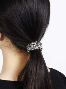 1 chiếc dây buộc tóc hai lớp đính hạt màu đen cơ bản dành cho nữ (phù hợp cho mọi mùa, đi chơi, đi học, hàng ngày) Dây buộc tóc dự tiệc, dây chun buộc tóc, dây chun giữ tóc, dây buộc tóc co giãn, phụ kiện tóc, dây buộc tóc, phụ kiện đội đầu, dây chun buộc tóc - Bạc - Xem 5