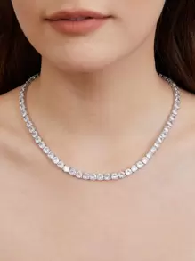 1pc Fashionable Minimalist Cubic Zirconia Tennis Necklace, For All Occasions