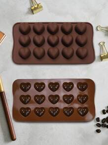 1 件迷你心形不粘硅胶模具，适用于 DIY 陶瓷，硅胶模具 - 咖啡棕 - 查看 1