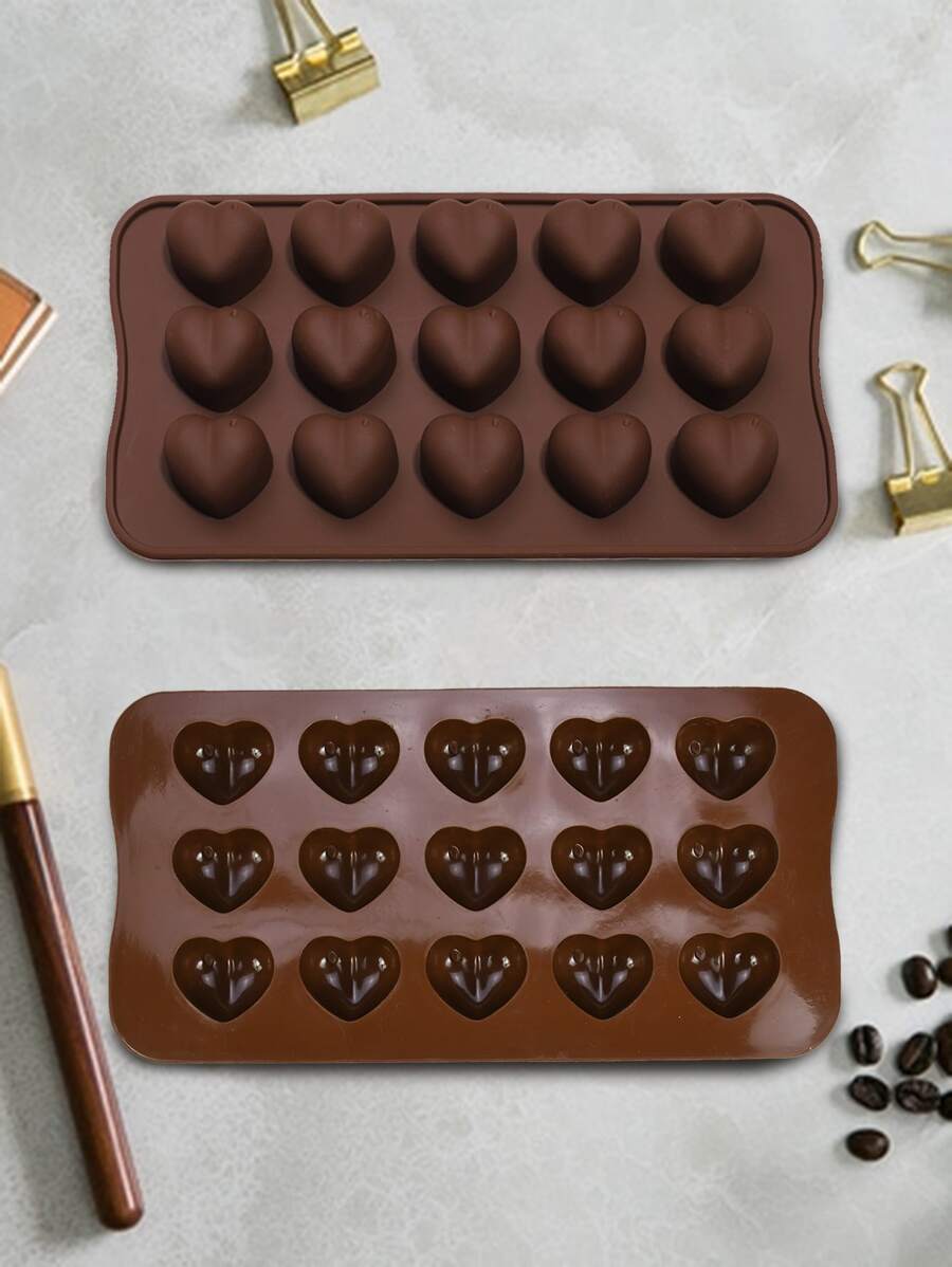 1 件迷你心形不粘硅胶模具，适用于 DIY 陶瓷，硅胶模具 - 咖啡棕 - 查看 1