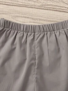 女孩格紋前排扣襯衫和素色短款上衣和短褲 - 彩色 - 查看 3