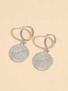 Moon & Sun Detail Round Drop Earrings - Silver - View 2