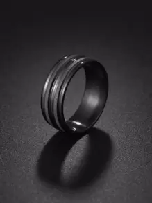 1 pieza Anillo de acero inoxidable mate negro estriado para hombre - Negro - Ver 1