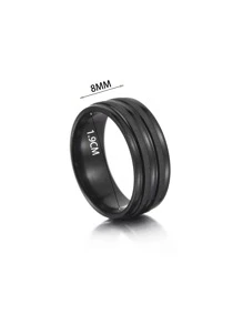 1 pieza Anillo de acero inoxidable mate negro estriado para hombre - Negro - Ver 3