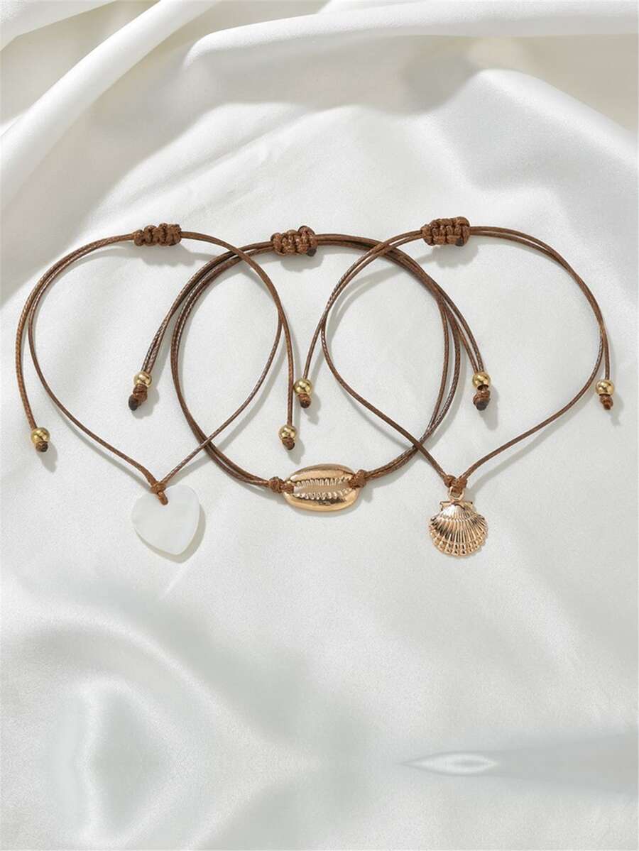 Niñas 3 piezas Pulsera tobillera con corazón & con diseño de concha - Multicolor - Ver 1