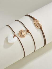 Niñas 3 piezas Pulsera tobillera con corazón & con diseño de concha - Multicolor - Ver 2